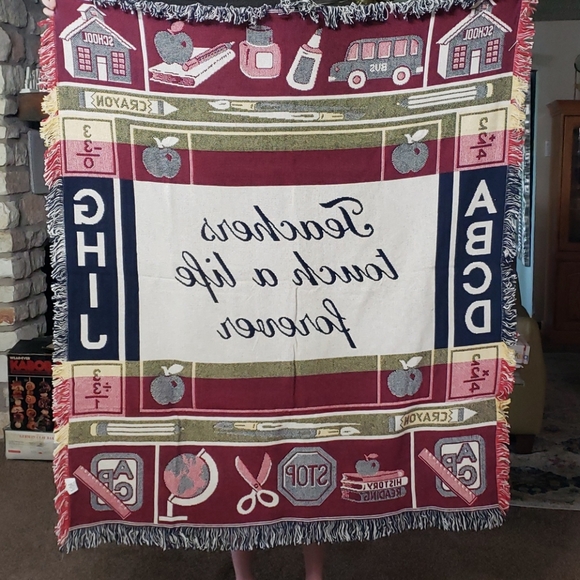 VTG 1995 Teacher's tapestry throw blanket cotton Teachers Touch a Life Forever - Picture 4 of 8
